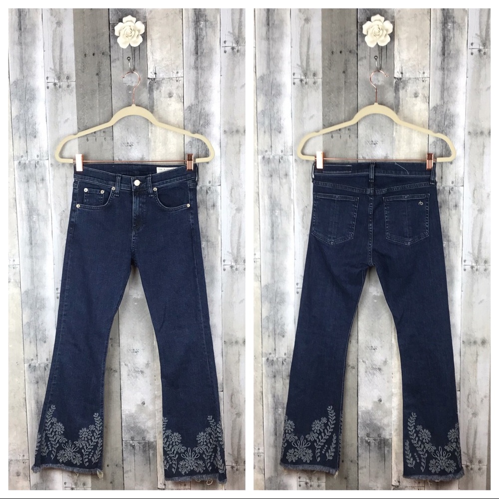 Rag & Bone Indigo Embroidery 10” Crop Flare Sz 25 - Picture 2 of 8